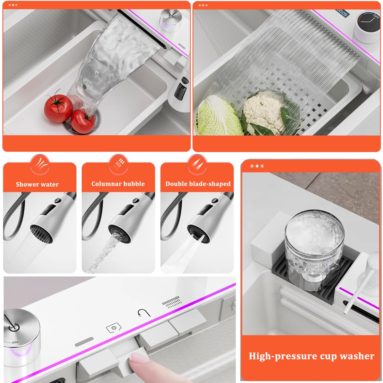 Fregadero de Cocina Moderno de Acero Inoxidable 304 para instalación bajo encimera – 80x46x22cm Acabado Cepillado Blanco 2 Orificios Cesta coladora Rectangular Duradero y Elegante para cocin