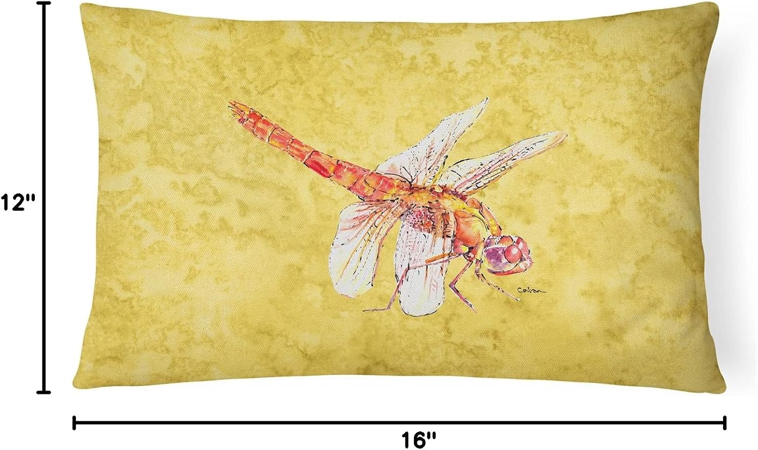 Caroline's Treasures 8866PW1216 Dragonfly on Yellow Canvas Fabric Decorative Pillow Machine Washable, Indoor Outdoor Decorative Pillow for Couch, Bed or Patio, 12HX16W