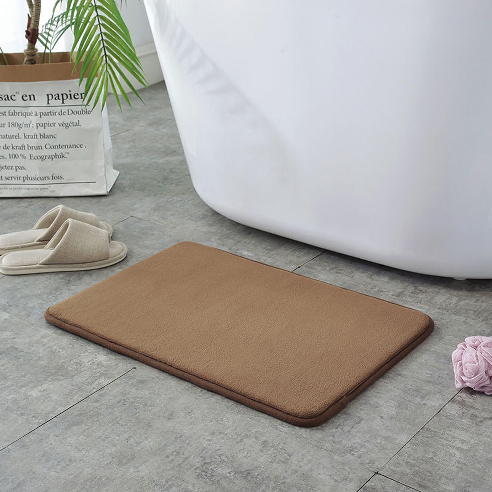 Tapis de bain mousse à mémoire de forme rectangulaire marron