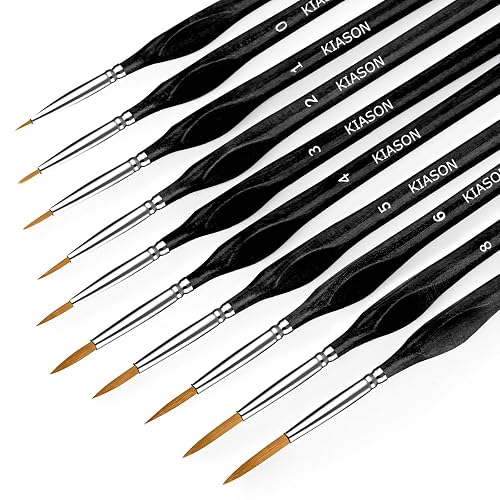KIASON 10Pcs Miniature Detail Paint Brushes Triangular Wood Handle Set | Tiny tips for acrylic, oil & watercolor, for paint-by-number, models, figurines, face paint, crafts & adult drawing, Black - Black - 10