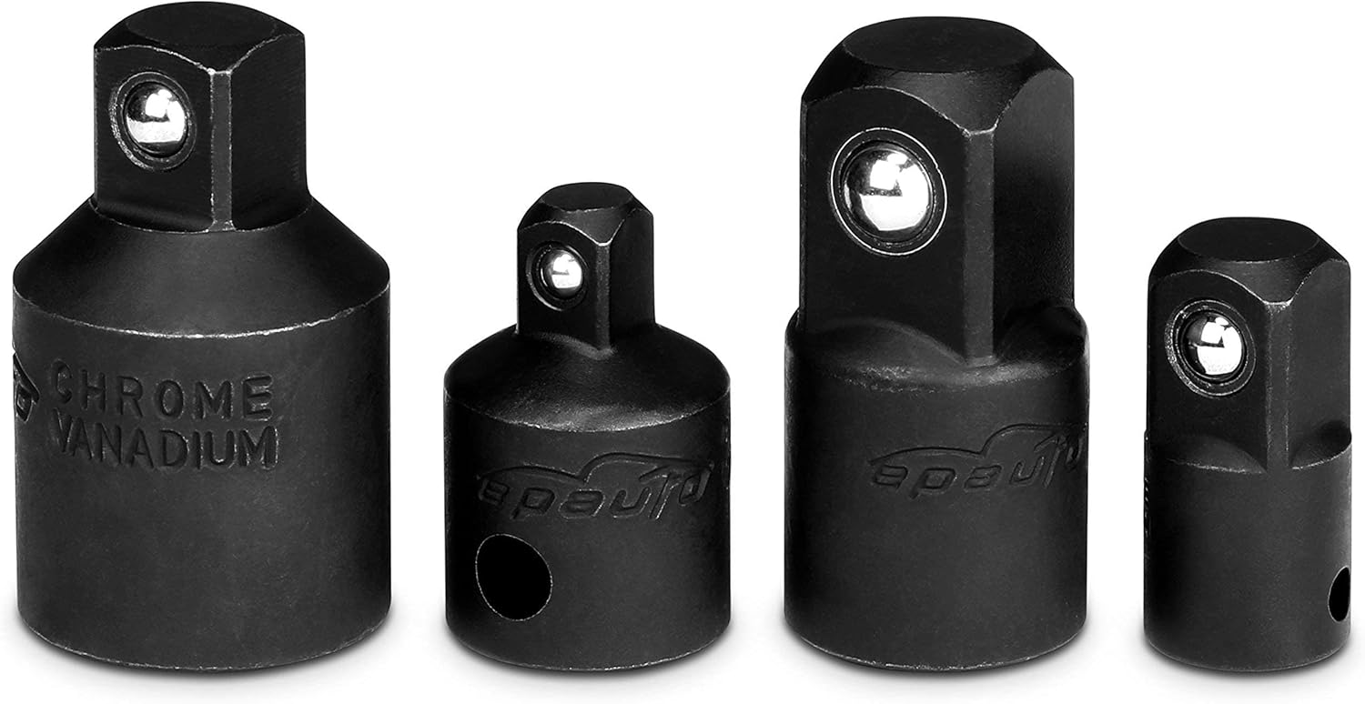 EPAuto 1/2-Inch Drive SAE Deep Impact Socket Set, Cr-V, 6 Points, 11 Sockets + 5 Pieces - Impact Socket Adapter and Reducer Set, Cr-V