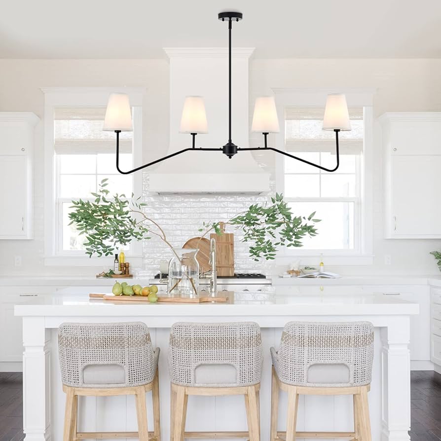 VILUXY Classic Linear Chandelier Off-White Fabric Modern