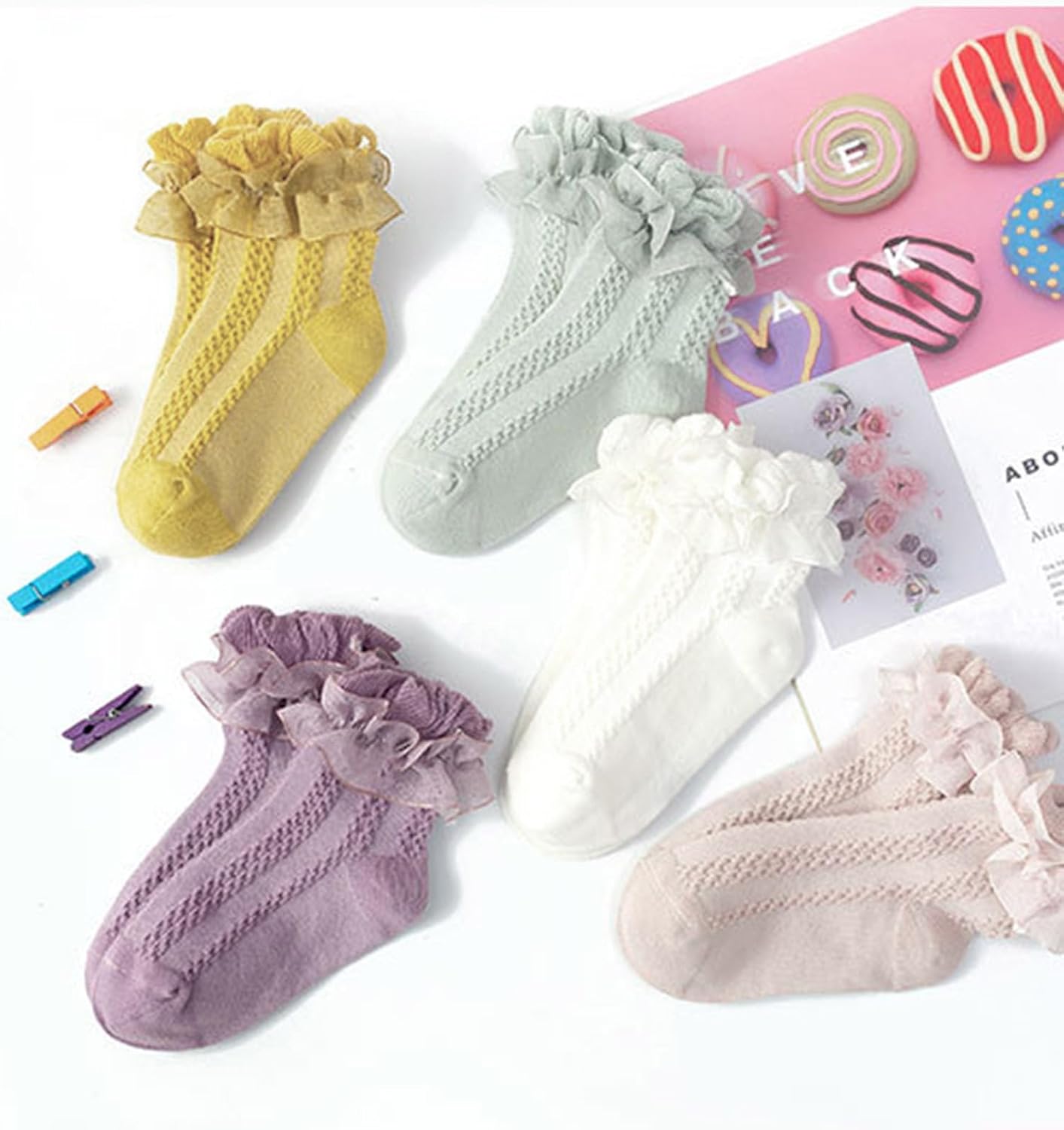 Color Princess Socks Versatile Cotton Socks Fashionable Girls Lace Trim Calf for Various Occasions Comfortable
