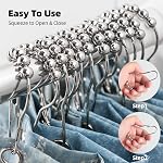 12Pcs Rustproof Shower Curtain Rings Hooks, Resistant Metal Heavy Duty Roller Shower Hooks for Bathroom Shower Rods Curtains Liners, Polished Chrome