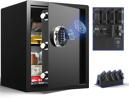 Grimtron Biometric Gun Safe (1.71 cu. ft.) – Quick Access Multiple Handgun Storage with Fingerprint & Backlit Keypad, Secure Pistol Safe Box with Door Organizer & Gun Rack