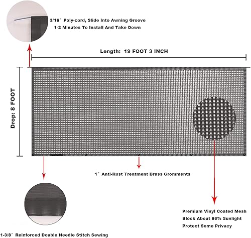 Miniatura 335 de Tentproinc Pantalla parasol para toldo, 8 pies x 13 pies 3 pulgadas (apta para toldo de 14 pies), protector solar de malla para autocaravana, cámper