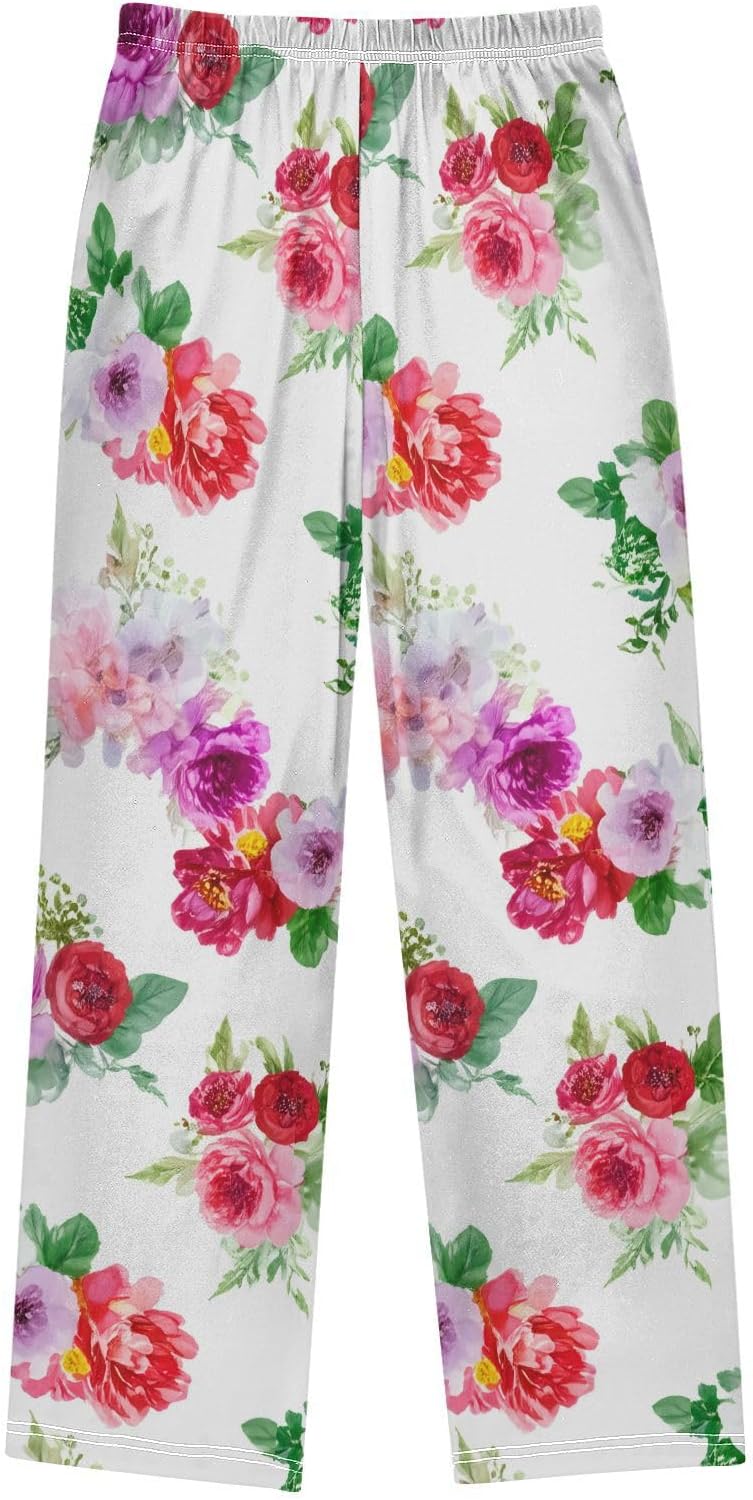 J JOYSAY Peony Blossom Bouquet White Pajamas Pants Soft Long Pajama Bottoms Lounge Sleep Pants Size S-XL