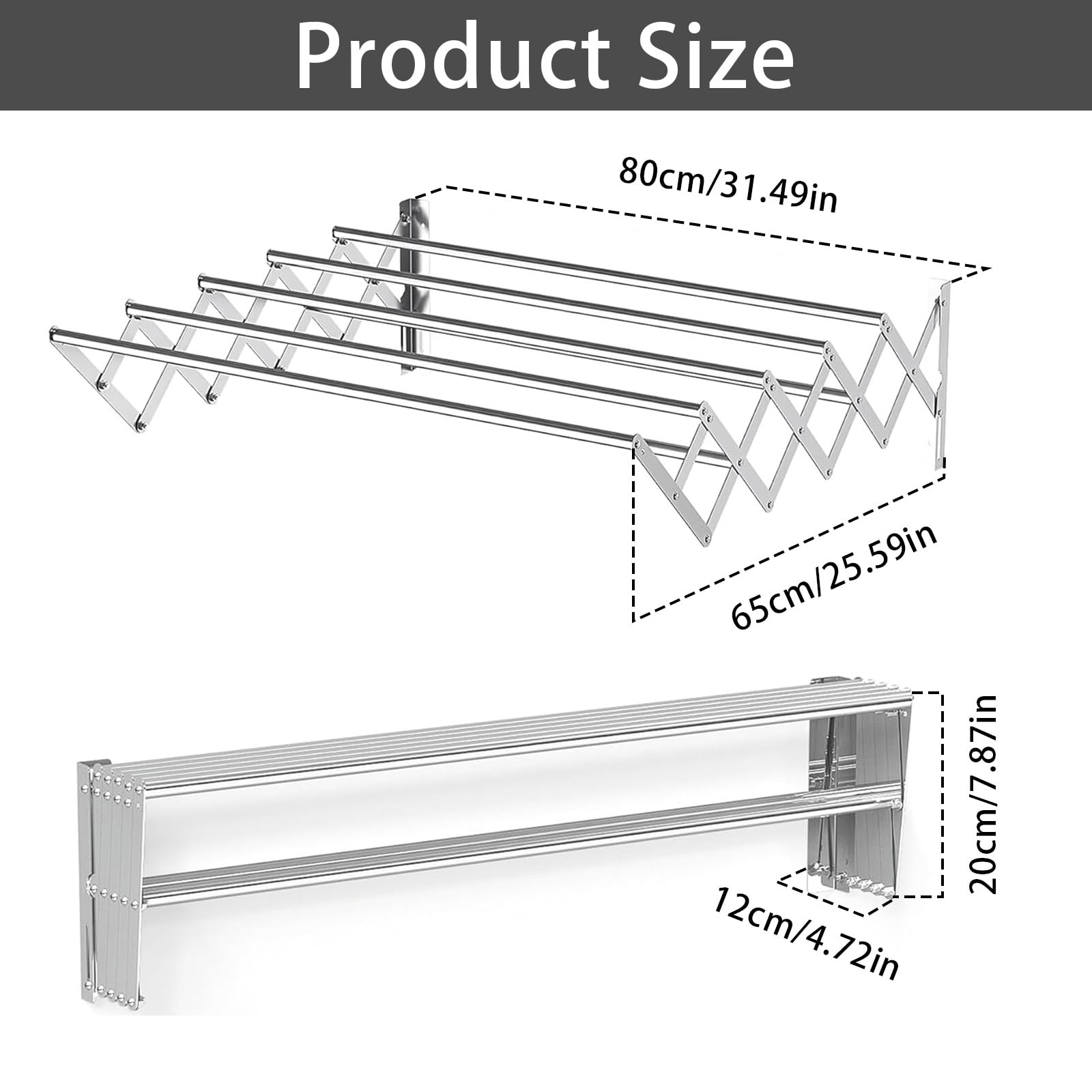 Stendibiancheria Da Parete, 80 Cm Portasciugamani Pieghevole Stendibiancheria Salvaspazio Con 5 Barre In Acciaio Inox Per Balcone O Lavanderia Capacità Di Carico Massima 25 Kg