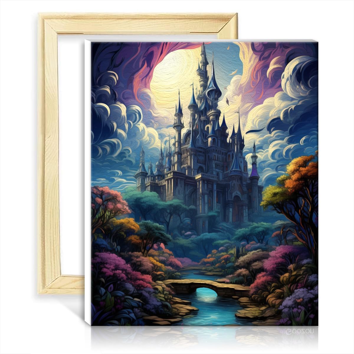 TANGFEIY Painting by Numbers Canvas Castle Wall Decor for Kids and Adults - Acrylic Number with Brushes Home Decor Gift Without Frame (50x65cm)