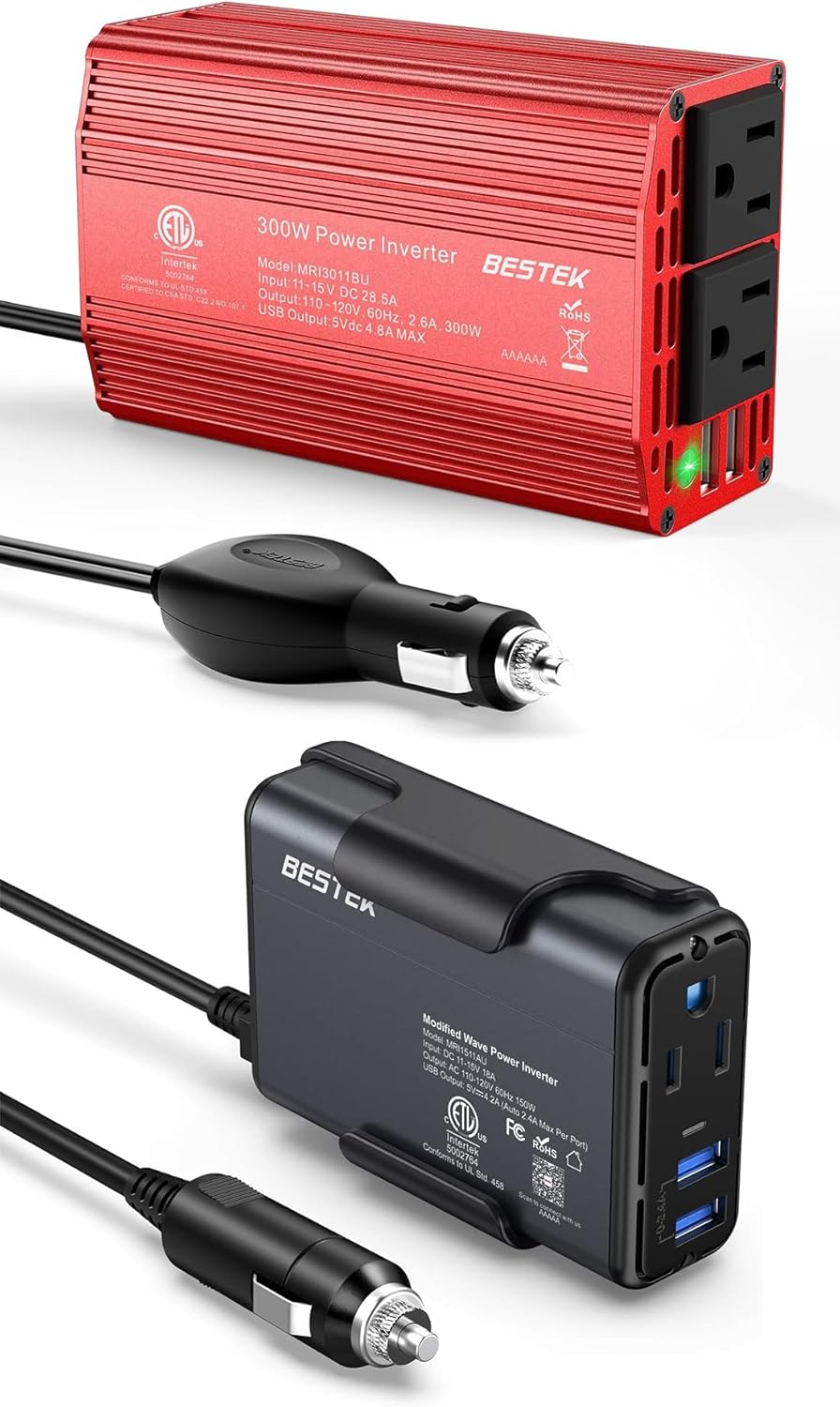 BESTEK Power Inverter DC 12V to AC 110V 300W & 150W