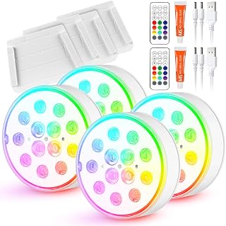 ZWOOS Poolbeleuchtung Wiederaufladbar Unterwasser Licht mit Fernbedienung Pool lichter Multi Farbwechsel Teichbeleuchtung Unterwasse Licht Wasserdichte RGB Poolbeleuchtung (4 Stück)