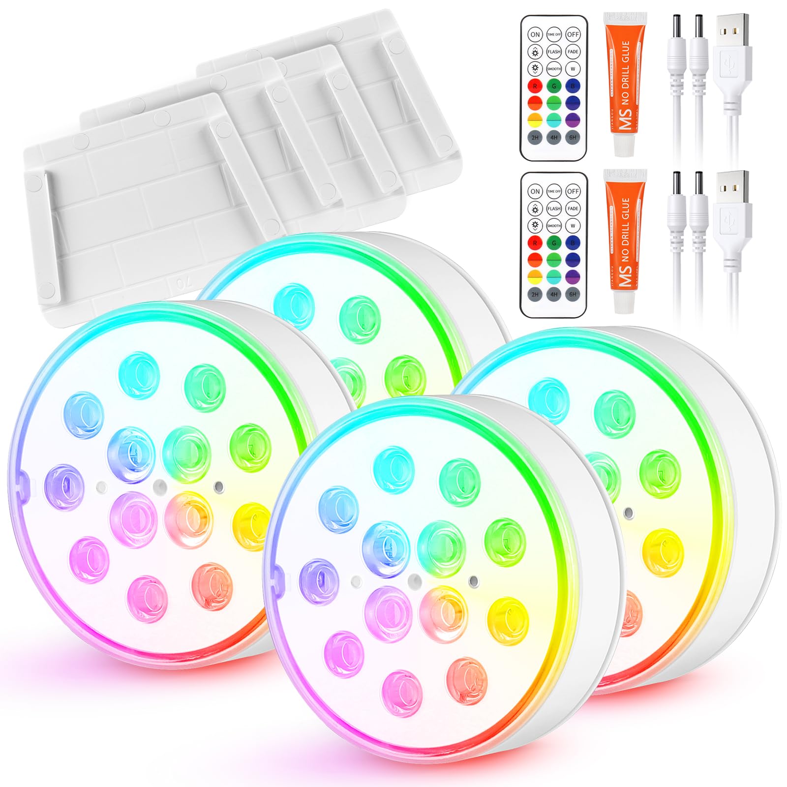 ZWOOS Poolbeleuchtung Wiederaufladbar Unterwasser Licht mit Fernbedienung Pool lichter Multi Farbwechsel Teichbeleuchtung Unterwasse Licht Wasserdichte RGB Poolbeleuchtung (4 Stück)