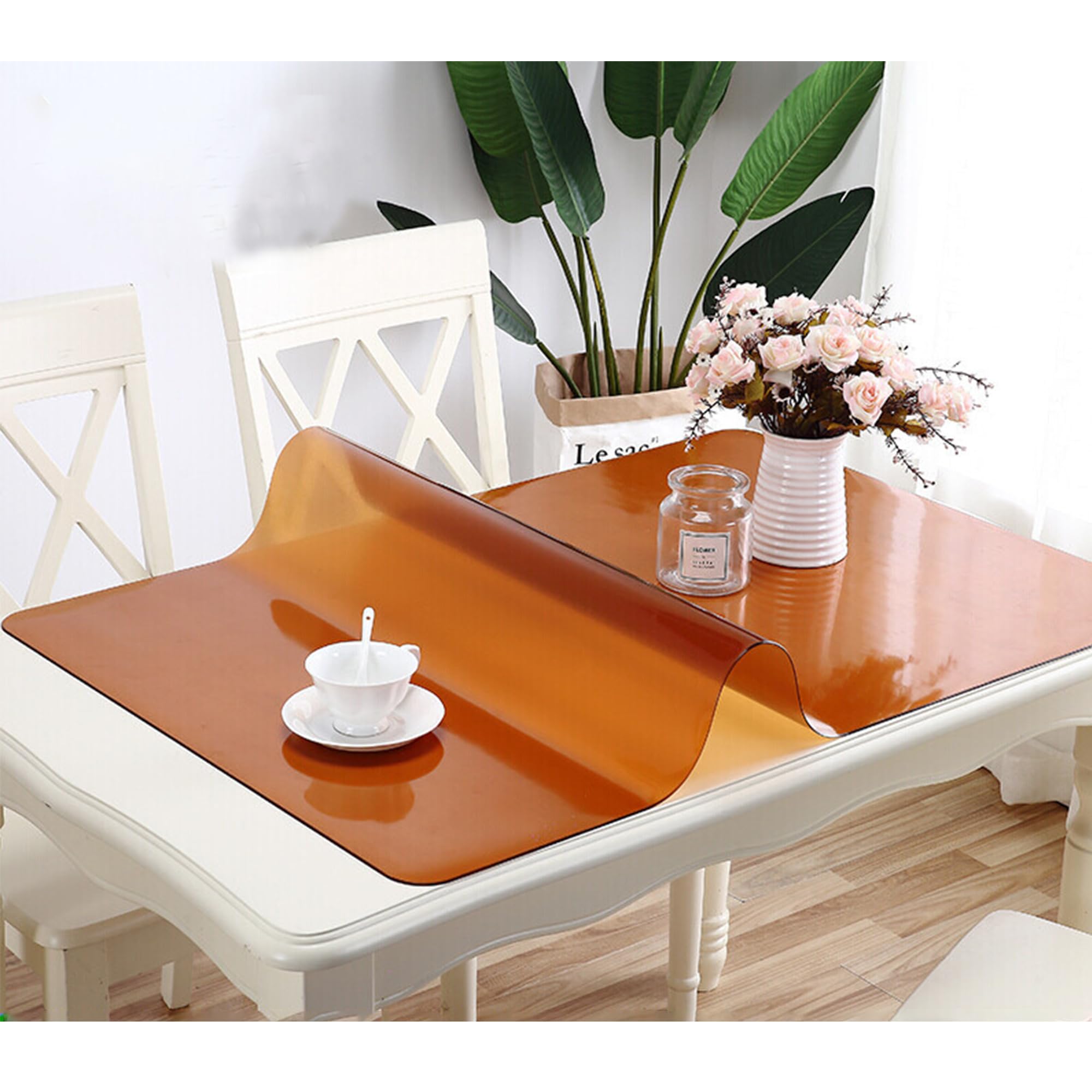 SSFMSF PVC Tablecloth Thickened Desktop Protective Film Waterproof And Heat-Resistant Wipeable Table Mat Suitable For Indoor And Outdoor Customization. (Coffee, 2mm - 80 x 250 cm Rectangle)
