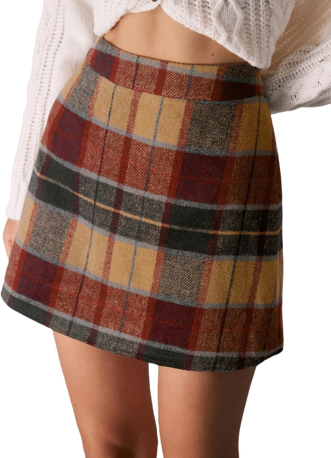 RIHOAS Plaid Skirt for Women High Waist A line Bodycon Pencil Mini Vintage Tartan Skirts