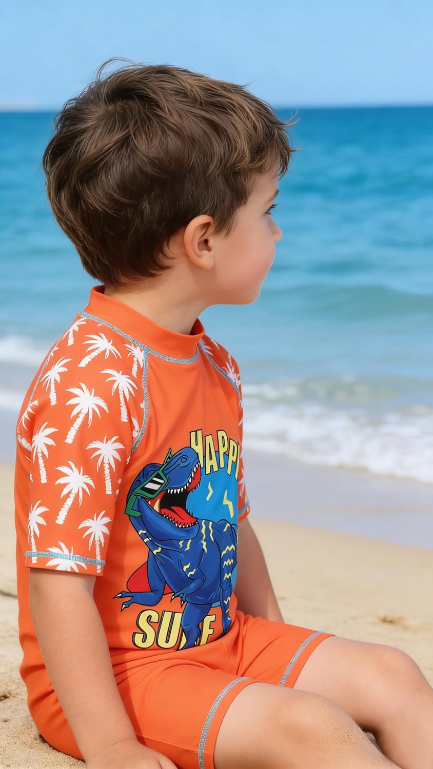 AIWUHE Toddler Boys Swimsuit One Piece Rash Guard Suits Short Sleeve Swimwear Kids UPF 50+ Bathing Suit Zip Rashguards 1-8Y