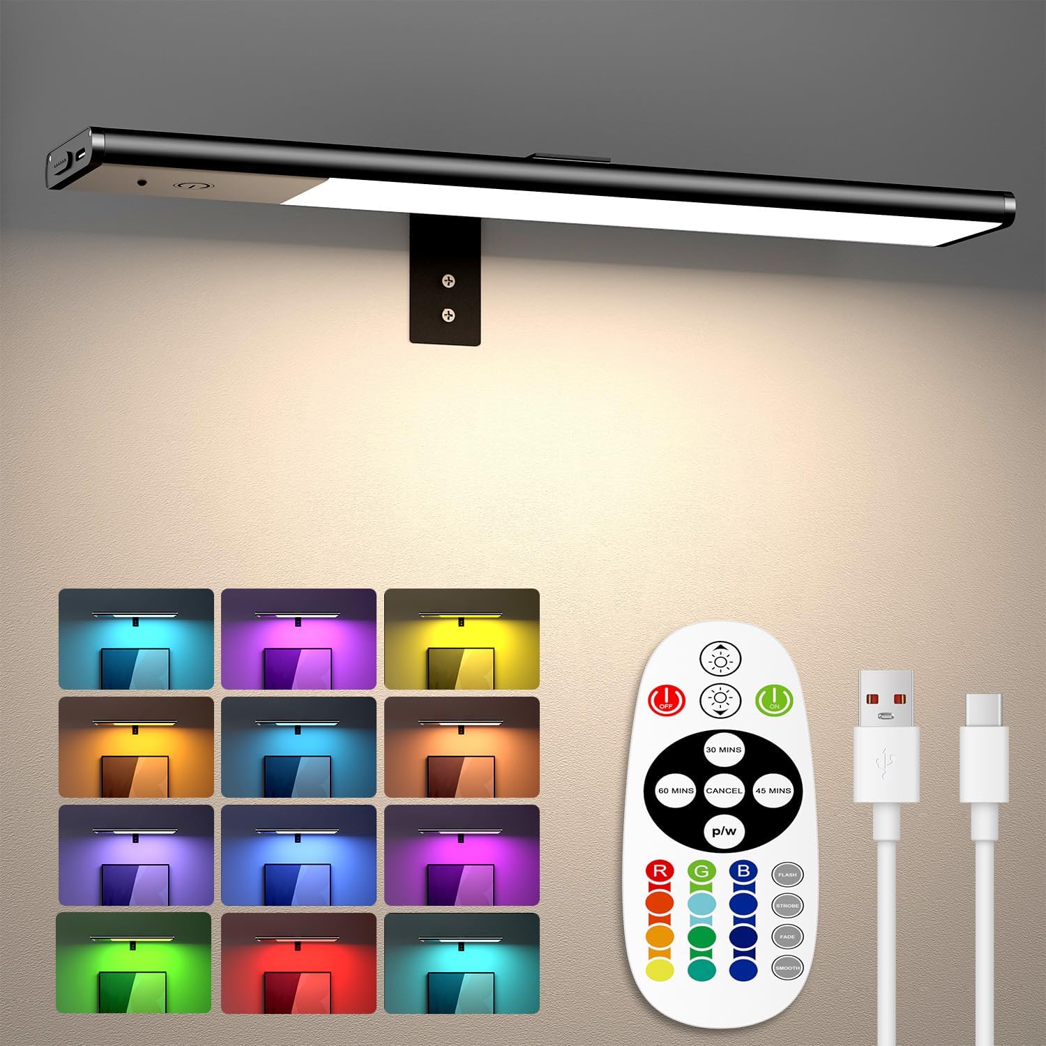 Diomart Picture Lights for Wall, 12'' Dimmable Remote LED Art Light with 15 Color Temps, USB-C Rechargeable Battery Picture Light Wireless, Timer, for Paintings, Canvas, Photos, Bedroom（Black）