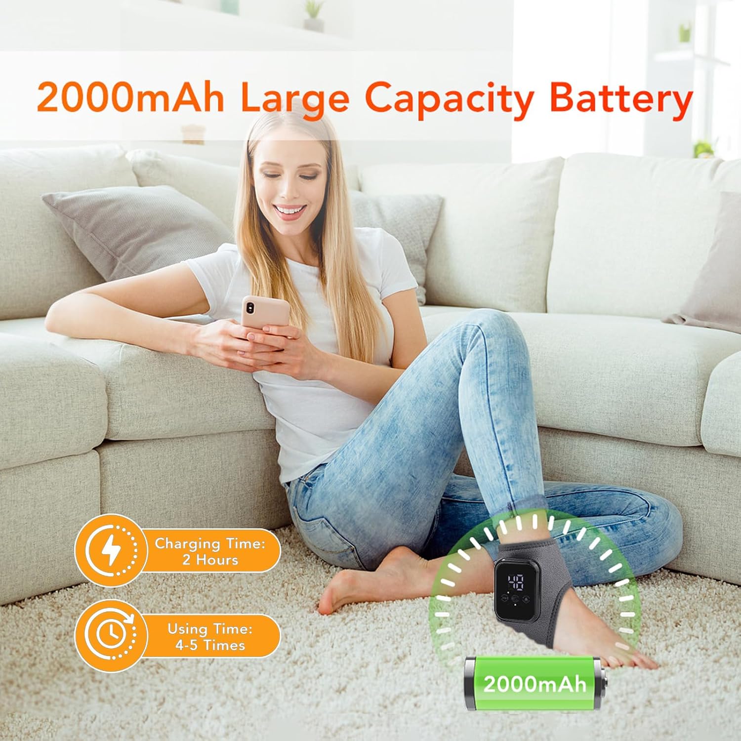 2Pcs Ankle Massager for Pain Relief, Ankle Heating Pads with Massage - 3 Levels Heat & Vibration Adjustable, Auto Shut-Off, Cord-Free Use for Daily Used