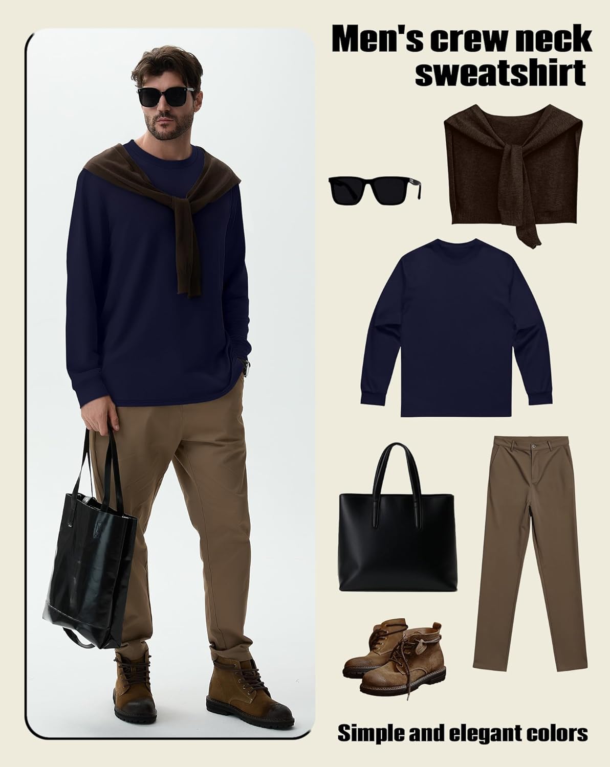 3 Packs Mens Big and Tall Sweatshirts Long Sleeve Crew Neck Pullover Shirts Lightweight Casual Basic Tops