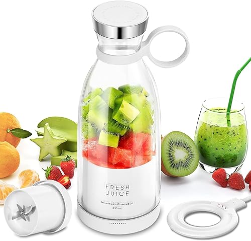 Licuadora portátil personal, 11.8 fl oz recargable por USB con hoja de acero inoxidable, sin BPA y fácil de limpiar, taza de viaje compacta para