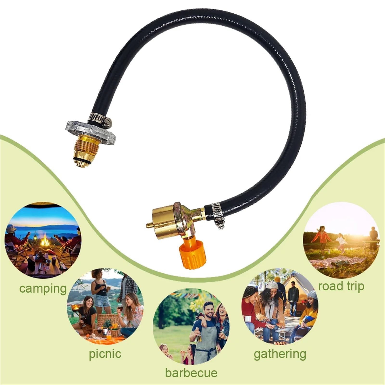 Adaptador de manguera cilíndrica para estufa de gas, adaptador de recarga de propano con manguera de conexión de válvula de control de encendido y apagado