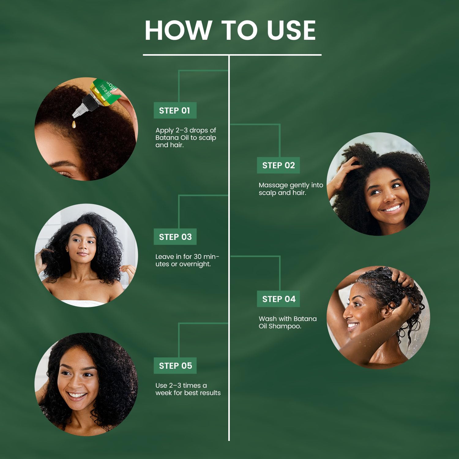 Dersie Batana Oil Hair Care Routine Set – Foundational Oil & Shampoo Steps – 100% Pure & Sourced from Honduras – Nourishes Scalp – For Dry, Damaged, Curly, Coily & Straight Hair - Image 6