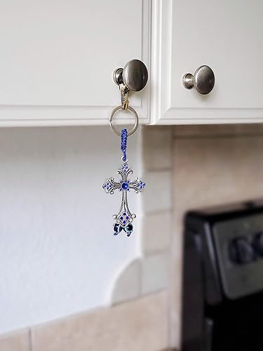 Miniatura 7 de LUCKBOOSTIUM Llavero de cruz con borla de mal de ojo, signo de buena suerte y bendición, bonito dije de moda para llaves del hogar, oficina, bolsa,