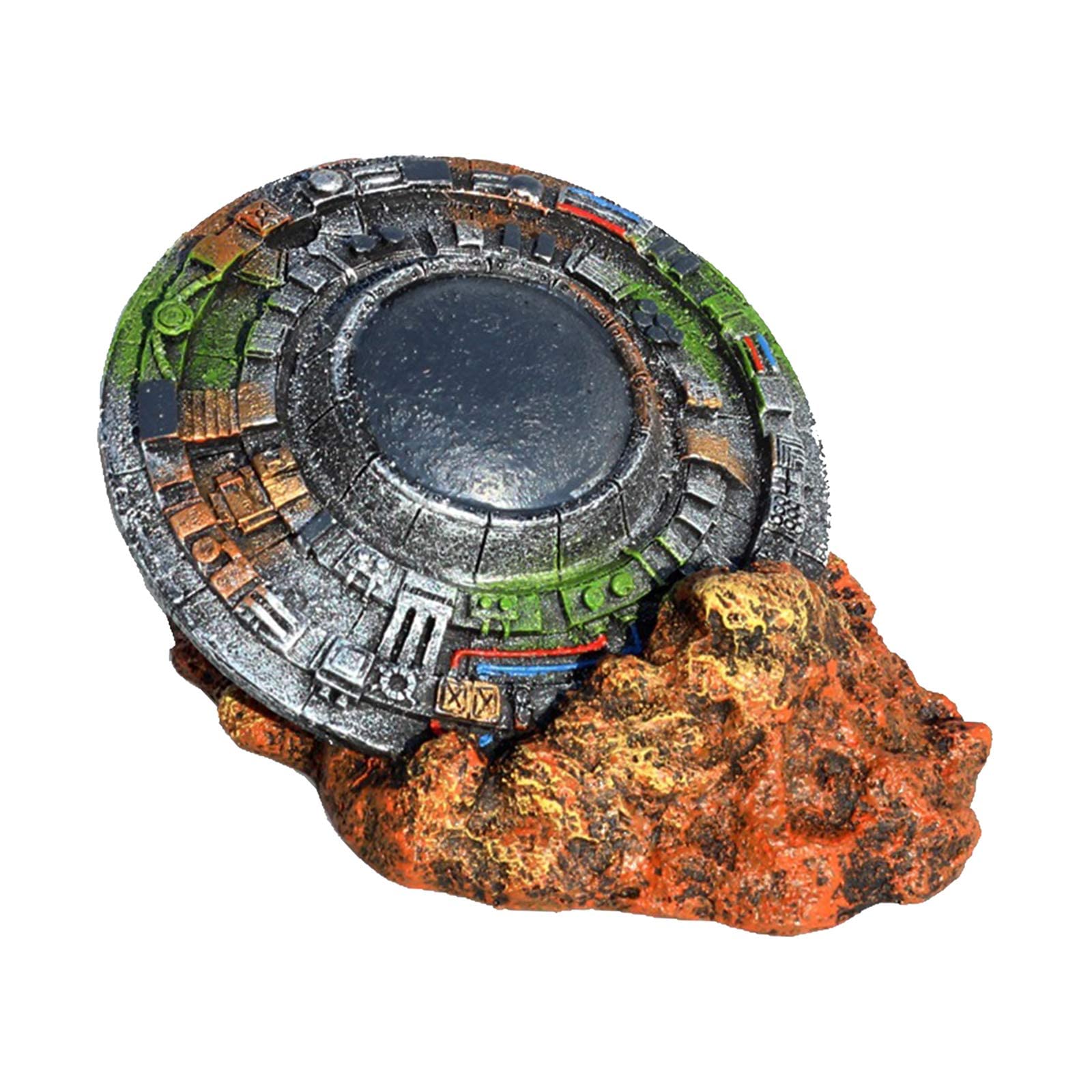 U/ D Aquarium Ornament UFO Wreck Micro Landscape Fish Tank Decor Hiding Cave Crafts