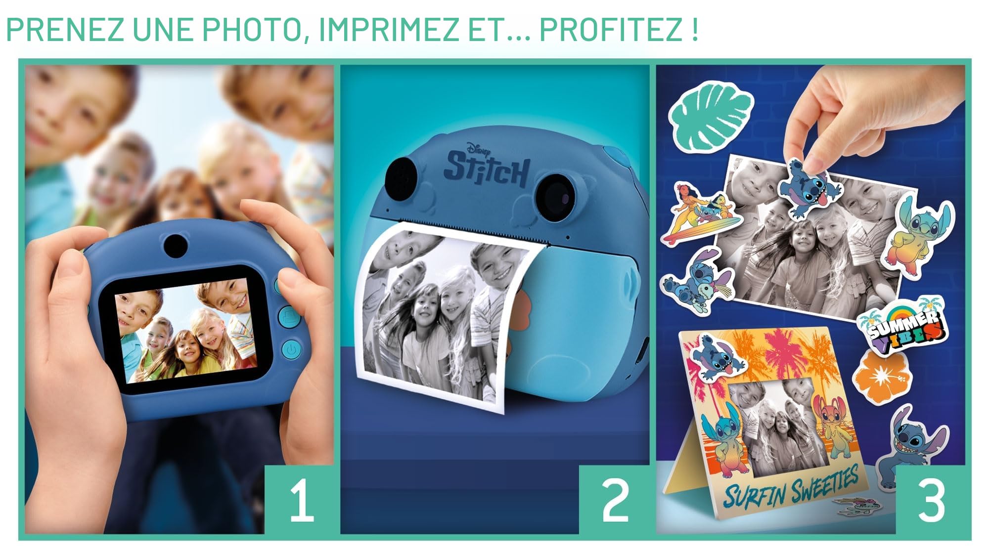 Lisciani - Appareil Photo Instantané Stitch Disney - pour Enfants dès 6 Ans - Impression Photo Immédiate - Vidéo et Selfie - 3 Rouleaux Inclus (180 Photos) - Batterie Rechargeable