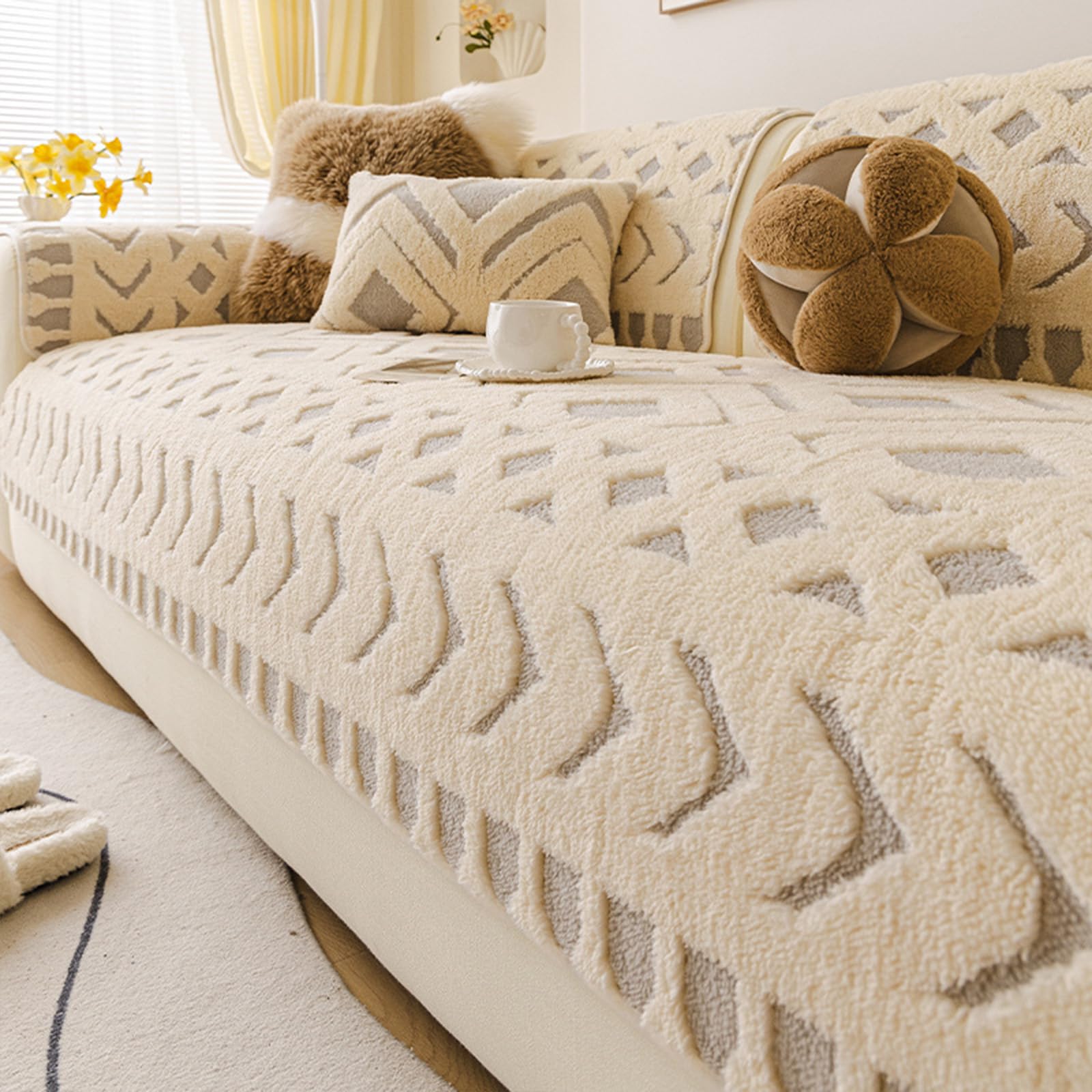 Fuzzy P antypoślizgowy pokrowiec na sofę, zmywalny, przyjazny dla zwierząt, ochraniacz na kanapę do kanapy Loveseat i L Sd, szary, 90 x 240 cm, idealny do dekoracji domu