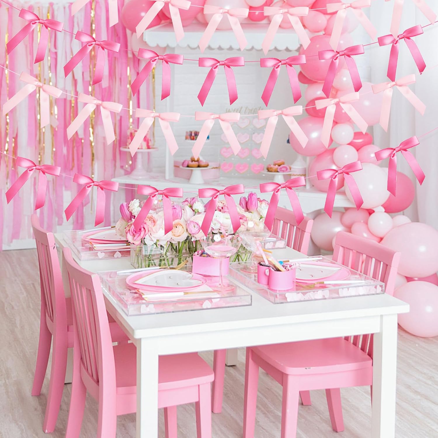 4 Pcs Pink Bow Garland Banner Coquette Birthday Decorations image 4
