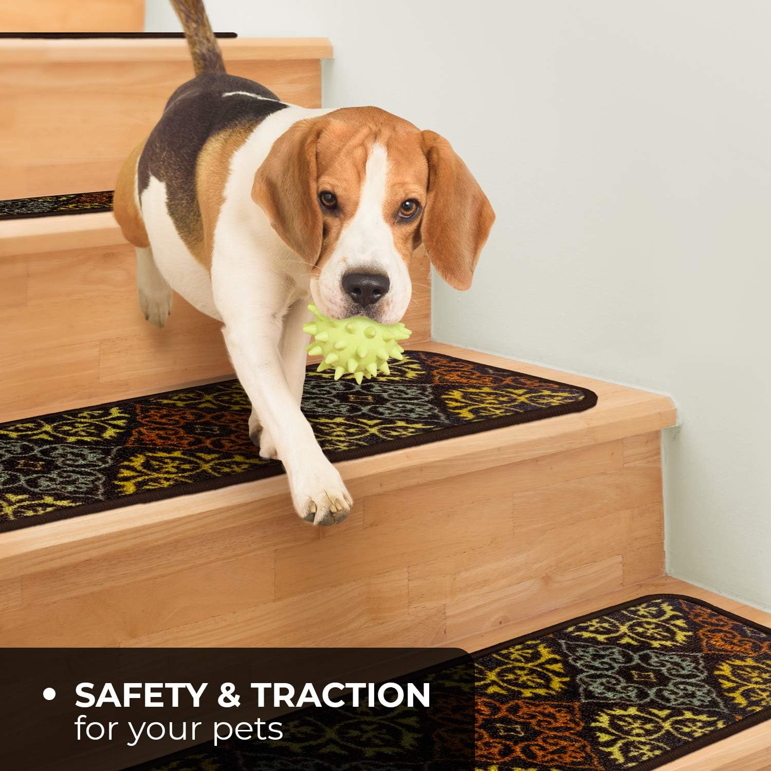 House, Home and More Set of 15 Skid-Resistant Carpet Stair Treads – Kaleidoscope Bloom – Autumn Brown – 8 Inches X 26 Inches