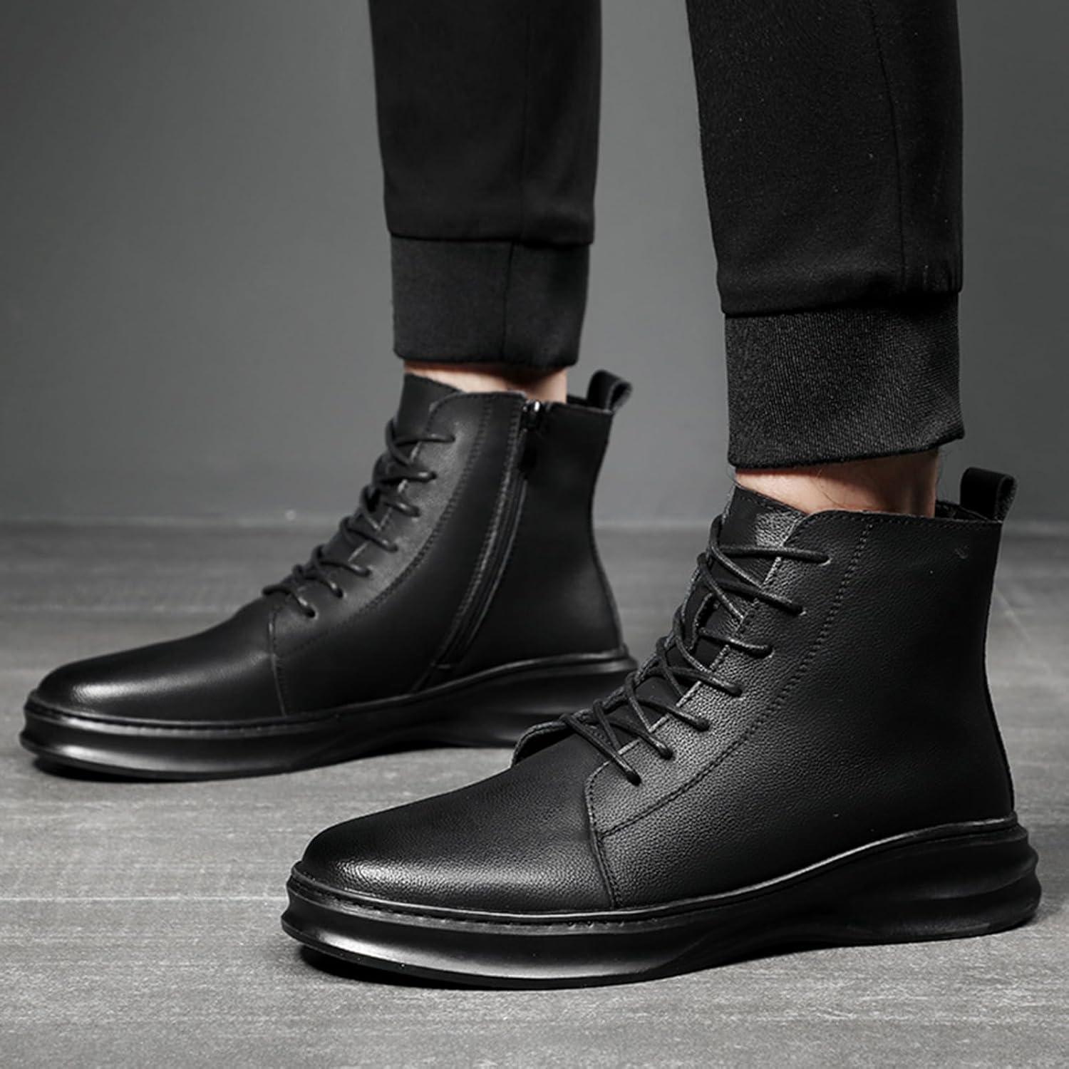 Men's Genuine Leather Ankle Boots Fashion Round Toe Lace Up Side Zipper High-Top Dress Oxfords Shoes Casual Comfort Non-slip Business Work Formal Chukka Boots - Image 5