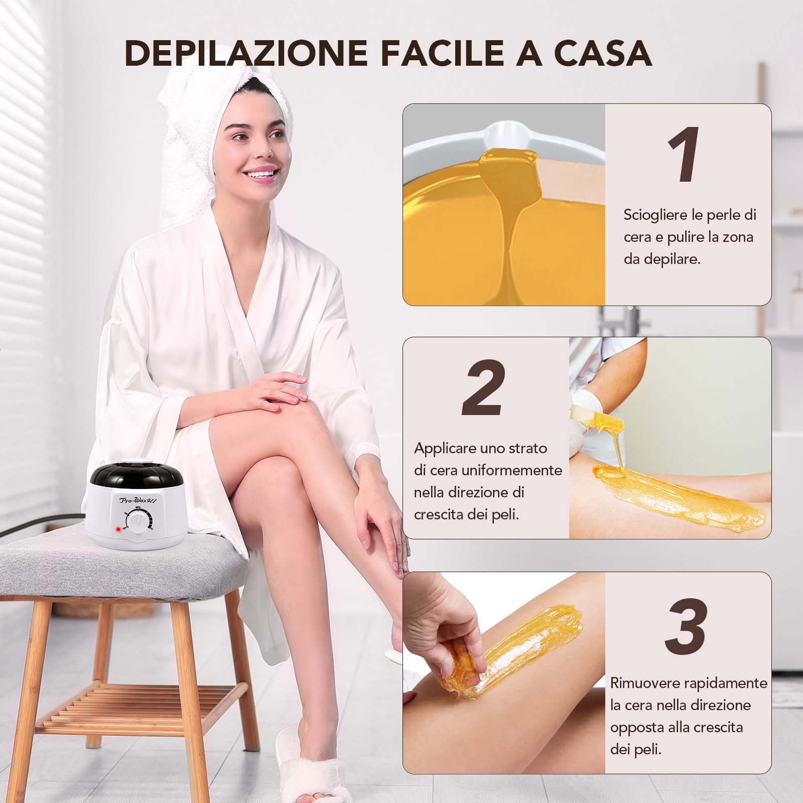 Kit per ceretta, vaso di cera per depilazione, kit scaldacera per ceretta professionale, 5 confezioni di perline di cera, macchina per ceretta indolore per su tutto il corpo