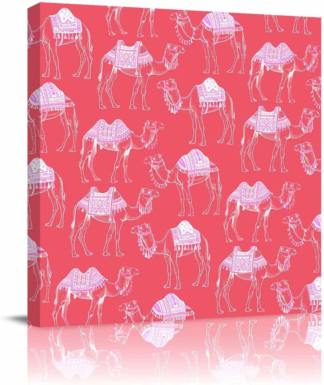 Desert Camel Wall Art Giclee Canvas Prints Summer Sand Camel Animal Vintage Pink Paintings Wall Decor 8x8 Picture Framed Wall Artwork for Living Room Bedroom Bathroom Office Home