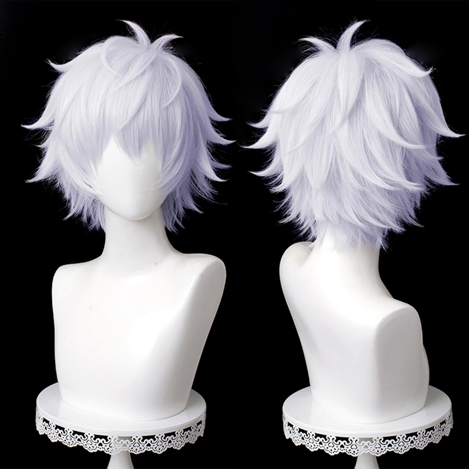 Amback Silver White Cosplay Wig, Probeauty Short Fluffy Synthetic Costume Anime Wigs for Halloween (Need DIY)