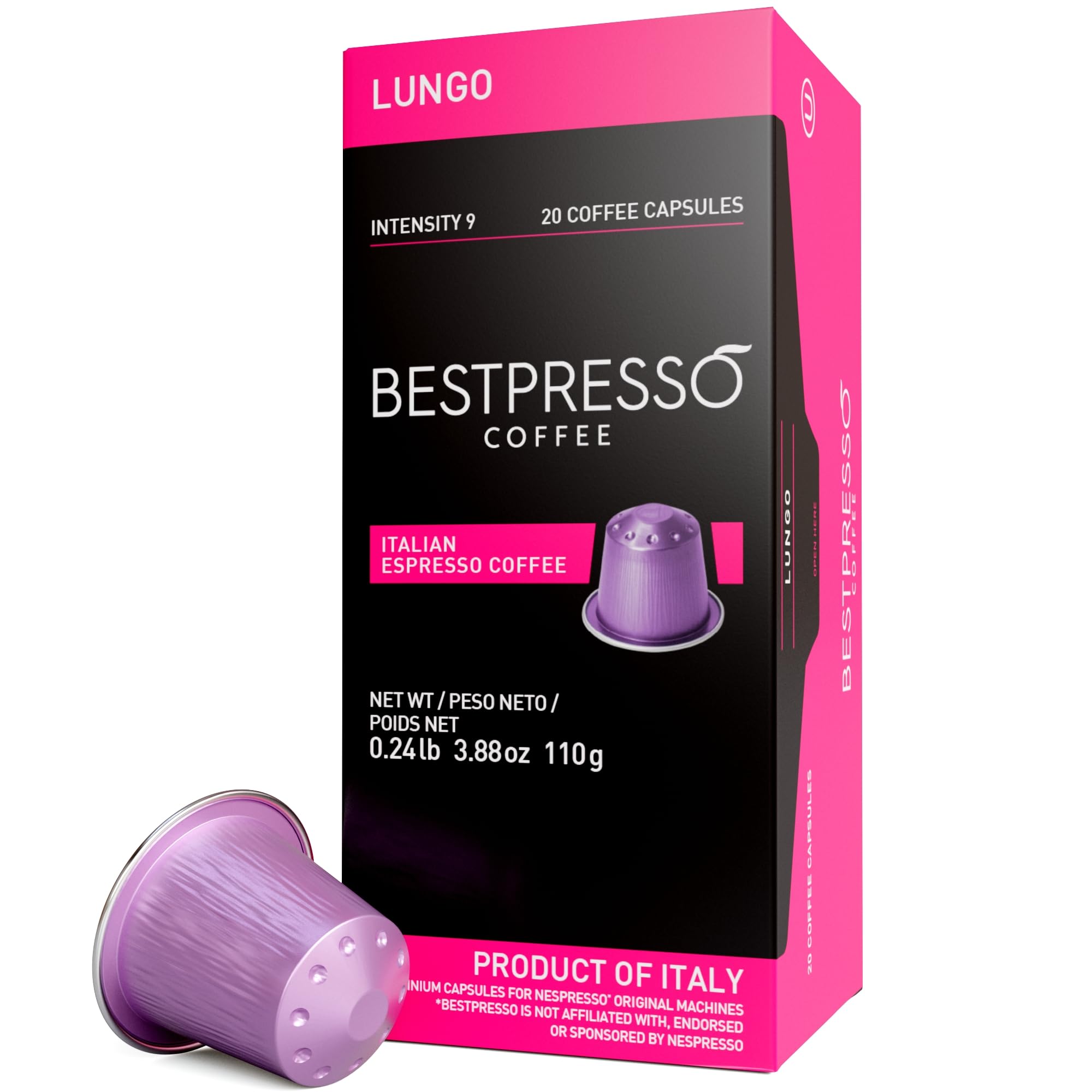 Bestpresso Coffee for Nespresso Original Machine 120 Aluminum pods Certified Genuine Espresso Lungo Blend (High Intensity) Pods Compatible with Nespresso Original 60 Days Satisfaction Guarantee