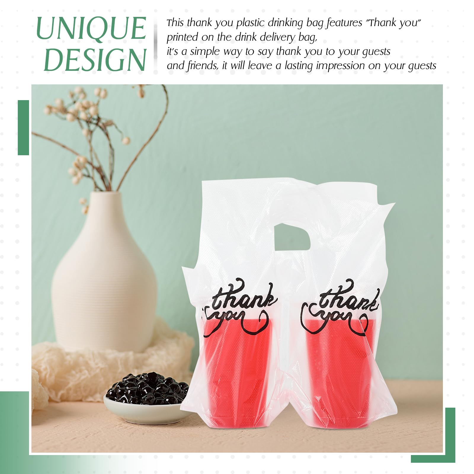 Qilery 1500 Pcs Clear Drink Carrier Bags With Handles - Thank You Design For Takeout Coffee, Tea, Juice (Holds 1 Or 2 Cups) - View #9