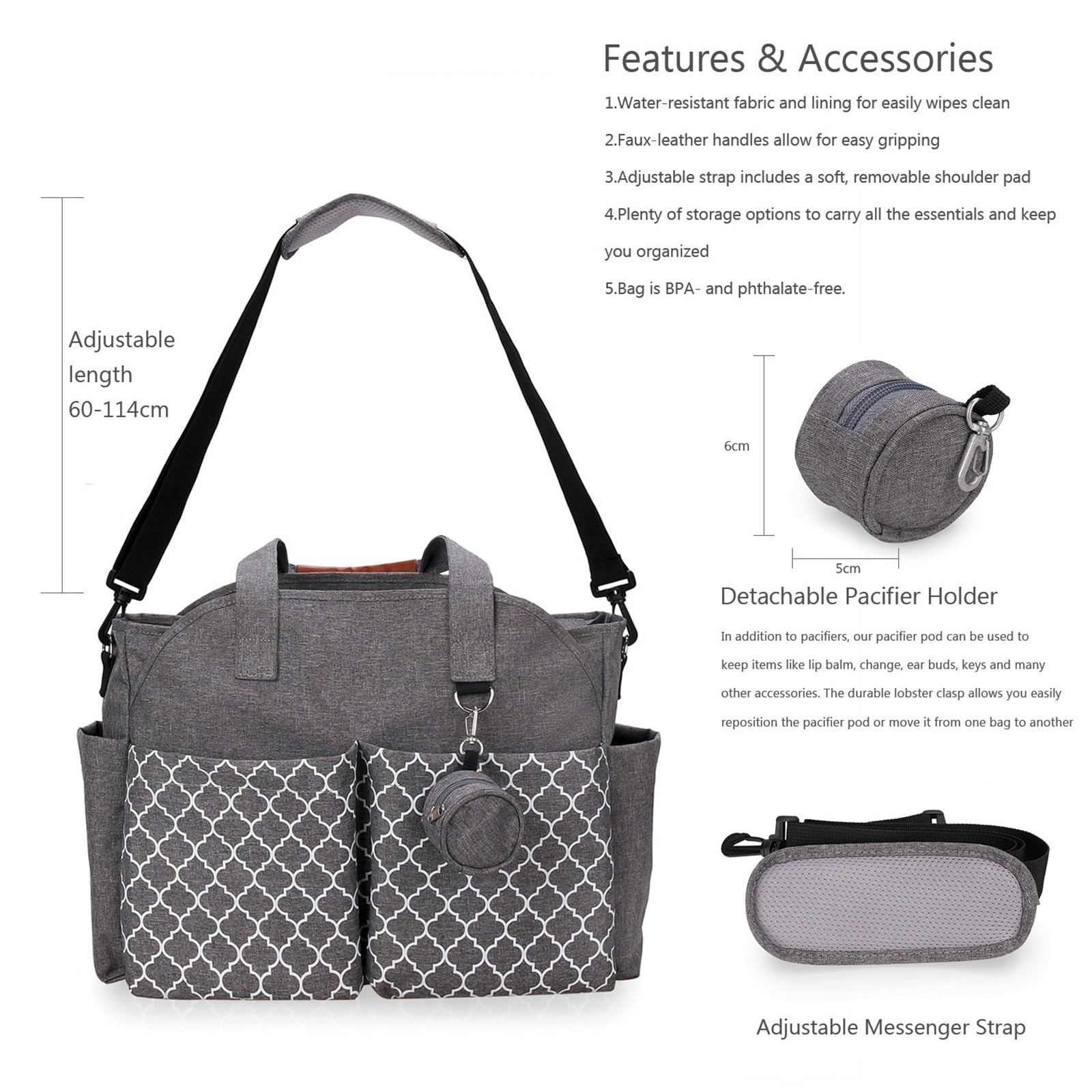 Sac À Dos Langer Pour Bébé, Sac De Rangement Voyage Étanche Grande Capacité, Main Portable Avec Tétine, Gris