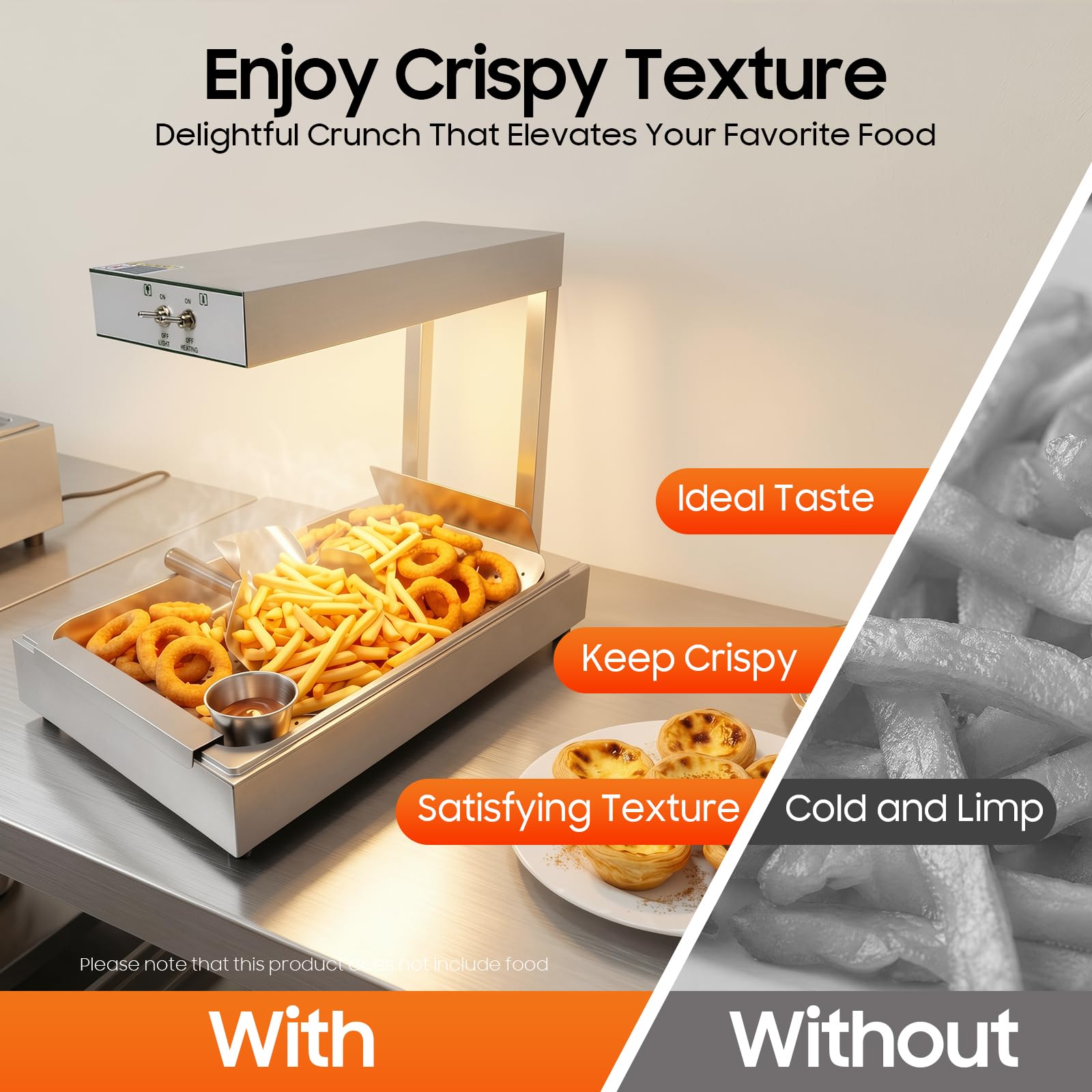 Chauffe-frites, 750 W, armoire chauffante avec pont thermique pour la restauration, armoire chauffante électrique pour frites, convient pour les frites et les aliments frits, acier inoxydable, 56 × 33
