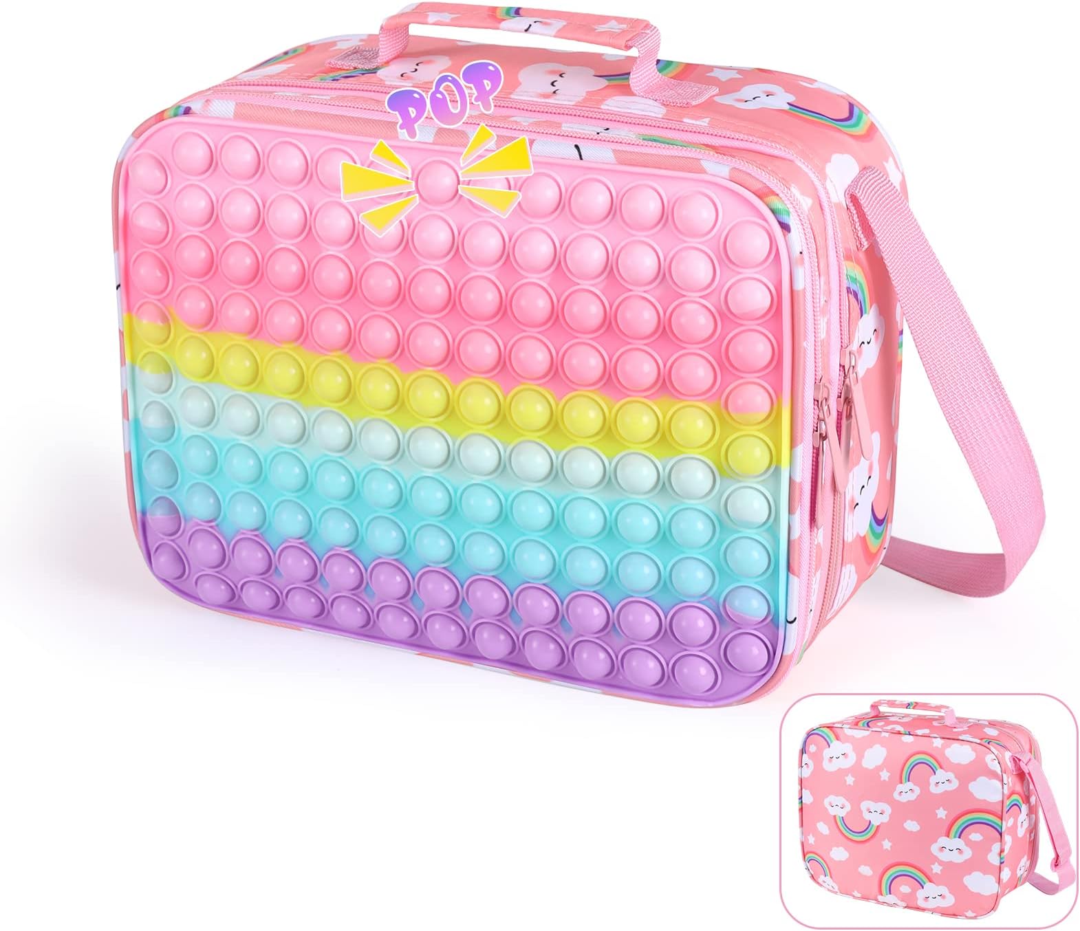 Girls Pop Lunch Box, Kids School Lunch Bag Insulated Lunch Large Tote Bag for School Office, Leakproof Cooler Lunch Box with Adjustable Shoulder Strap for Girls and Boys