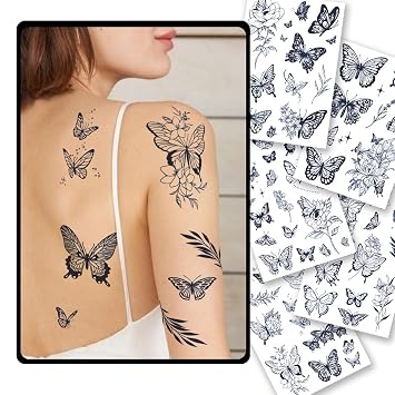 CHARLENT Butterfly Semi-Permanent Tattoos for Women - 2 Weeks Long Last,Realistic Butterfly Fake Tattoos for Body Art/Fades Naturally/No Reflection/Waterproof