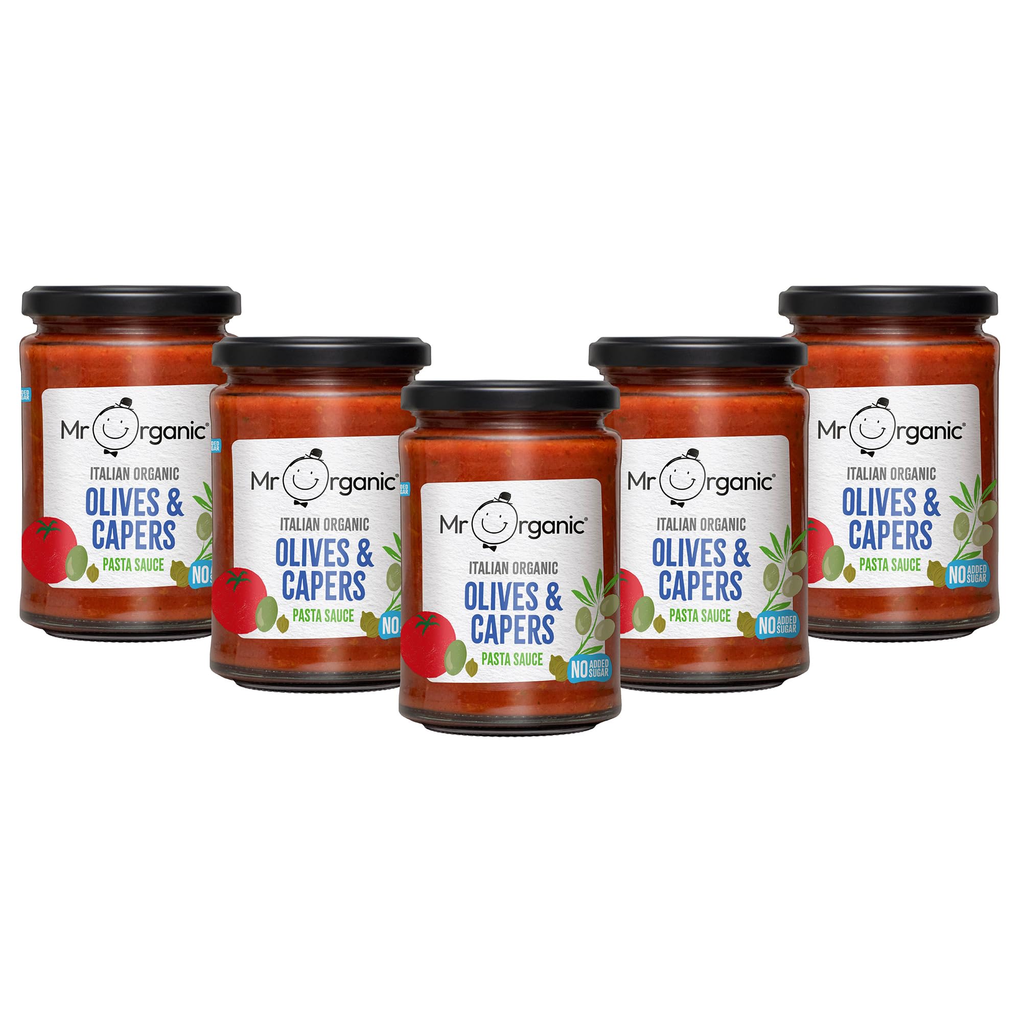 Mr OrganicNo Added Sugar Olives & Capers Pasta Sauce 350g (Pack of 6) - Non-GMO - No Artificial Preservatives or Colours - Rich & Delicious Flavour