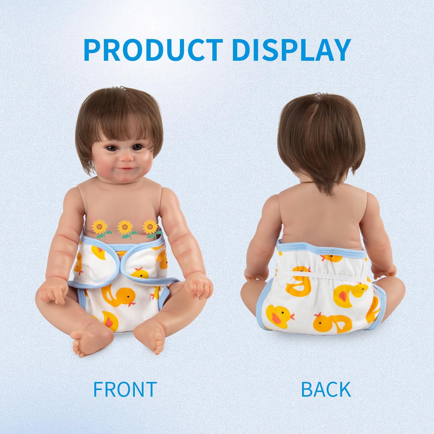 Reborn Baby Doll Diapers Underwear Accessories for 17-22 Inch Reborn Doll Diapers Washable Reusable Yellow Duck 4 PCS Set