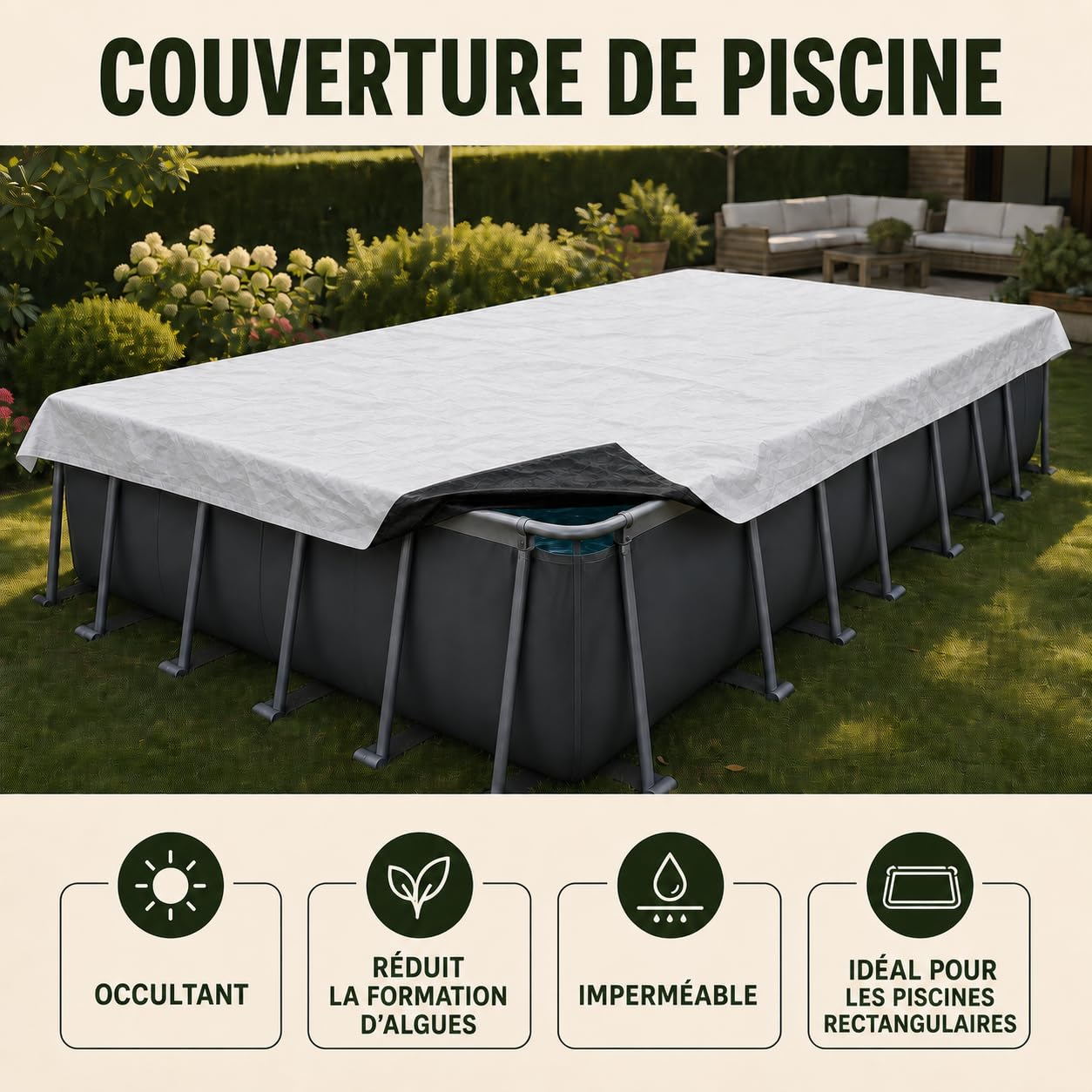 Bâche de Protection 4 x 6m - Film pour silo sans Oeillets | Résistance UV d'au Moins 5 Ans, imperméable - Bâche de Piscine rectangulaire, Film pour silo, Film de Protection