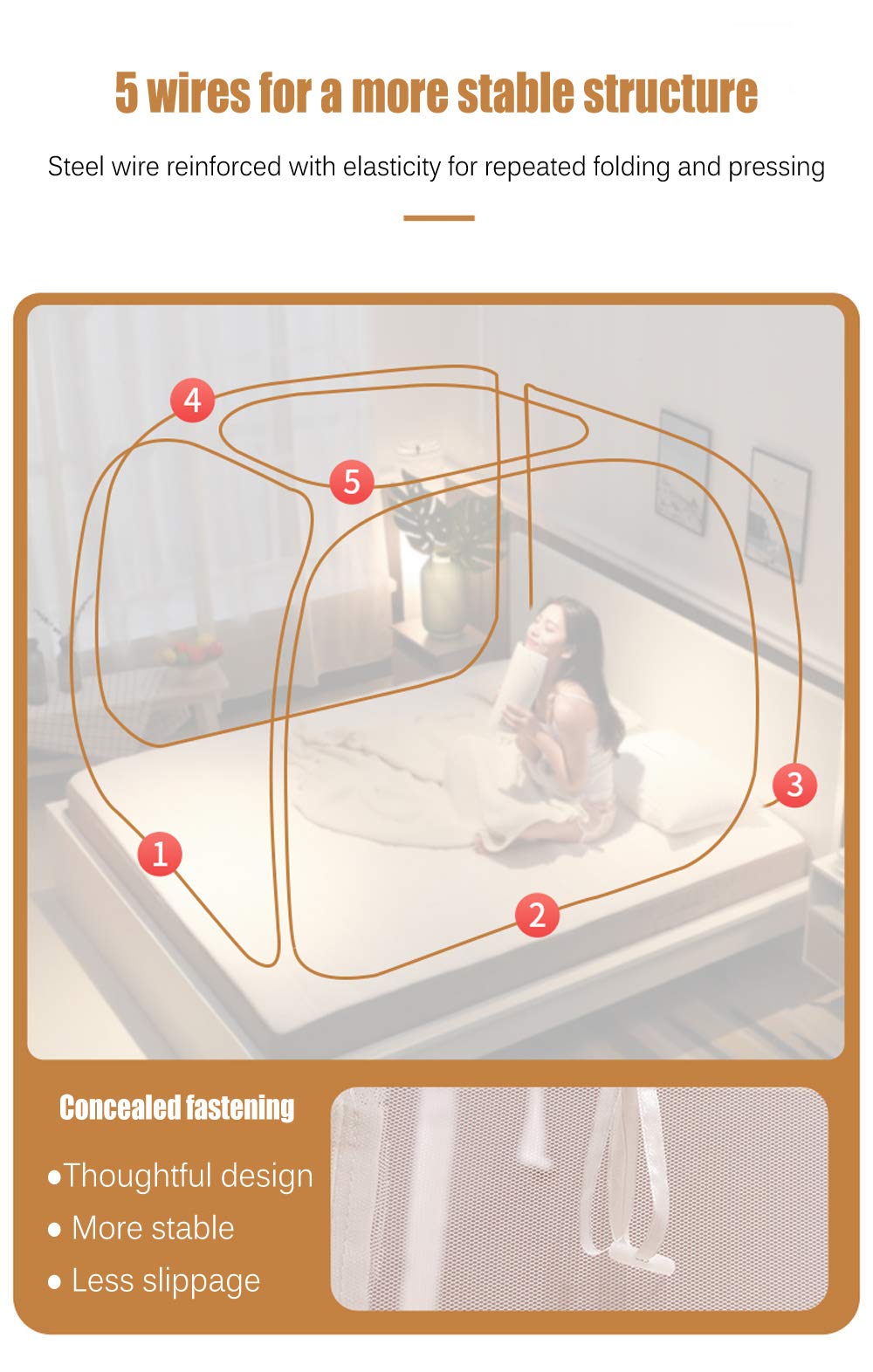 Mosquitera Plegable para Cama, 3 entradas, Malla en los Extremos, instalación rápida y Sencilla, compacta y Ligera (3 x 1,8 x 2 m).
