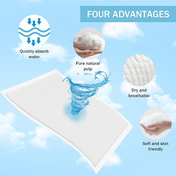 Disposable Underpads 17 x 24 Inches (50 Pack) Incontinence Bed Pads Heavy Absorbent Soft Non-Woven Fabric Breathable - White