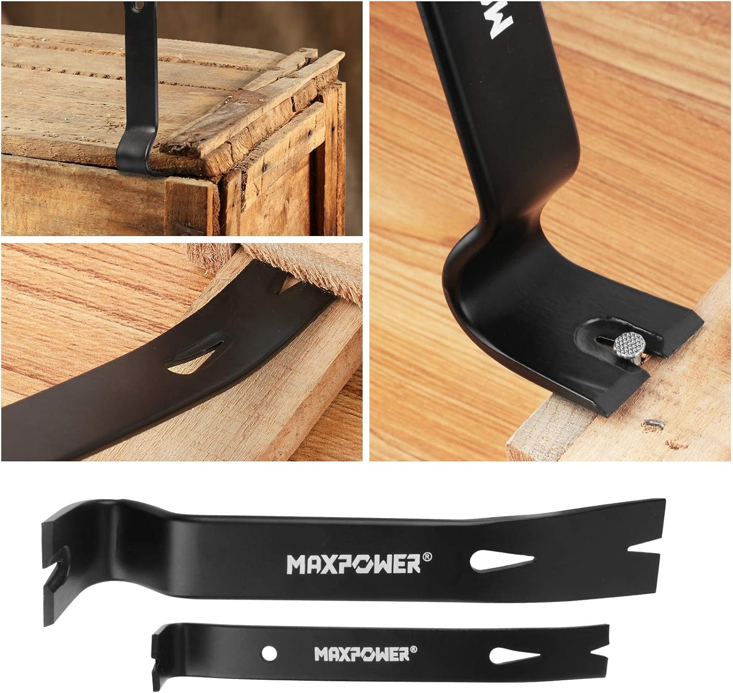 MAXPOWER 4-pieces Pry Bar set and 14-inch Plastic Tool Box Small