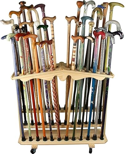 Miniatura 6 de Collector's Dream - Soporte redondo para bastón  Organizador de madera de pino duradero con perilla tallada  Capacidad para 28 bastones para caminar