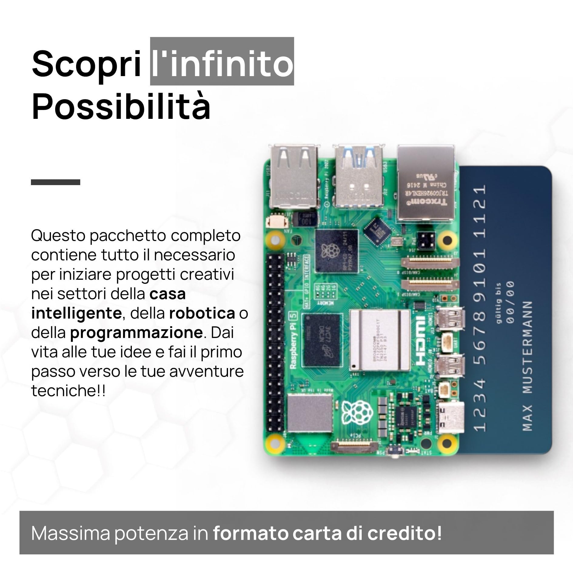 Raspberry Pi 5 8 GB NVMe Kit 64GB Custodia in metallo Scheda PCIe SSD M.2 NVMe Alimentatore 27 W Home Assistant