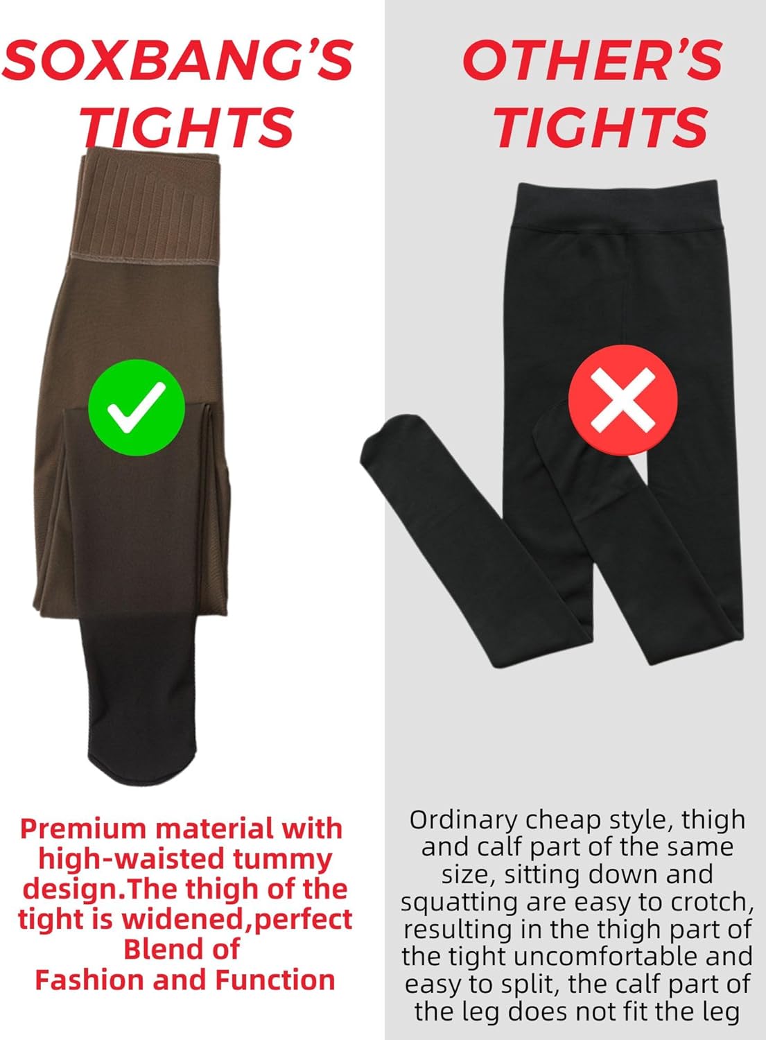 Soxbang High Waisted One Seam Fleece Lined Tights,Seamless Control Compression Fake Translucent Dark Skin Insulated Tights - Image 6